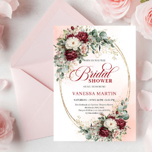 Invitation Fête de mariage classique aux fleurs rouges profon