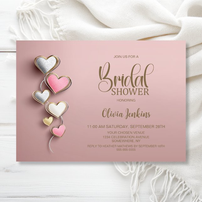 Invitation Fête de Mariage Cœurs Roses et Argent (Créateur téléchargé)