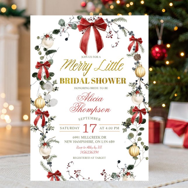Invitation Fête de mariage Coquette Bow Noël Merry Little (Créateur téléchargé)