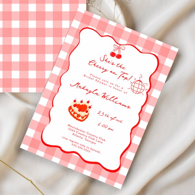 Invitation Fête de Mariage Coquette Cerise sur le Gâteau (Créateur téléchargé)