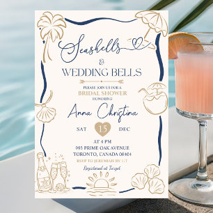 Invitation Fête de mariage coquilles marines cloches de maria