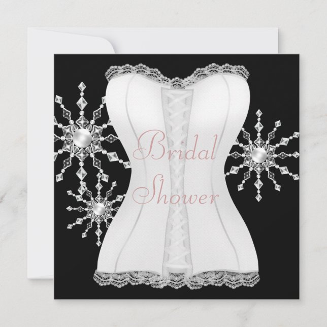 Invitation Fête de mariage corset rose noir blanc Flocons de  (Devant)