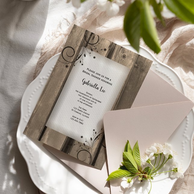 Invitation Fête de mariage Country Barn Wood et Fleurs (Créateur téléchargé)