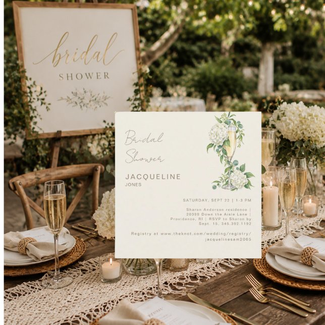 Invitation Fête de mariage Crème de Champagne Hydrangea Blanc (Créateur téléchargé)