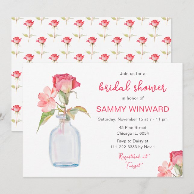 Invitation Fête de mariage dans un bocal en maçonnerie floral (Devant / Derrière)
