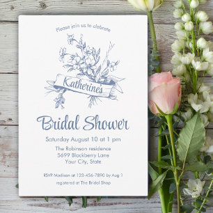 Invitation Fête de mariage dans un décor de toile de Jouy ble