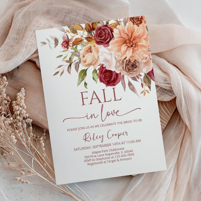 Invitation Fête de Mariage d'Automne Fleurs Marsala (Créateur téléchargé)