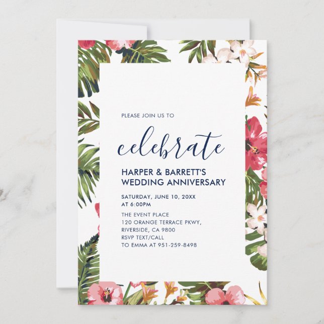Invitation Fête de mariage de 50 ans avec des fleurs modernes (Devant)