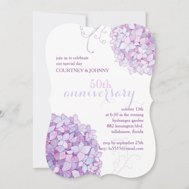 Invitation Fête de mariage de 50 ans Hydrangeas élégants (Devant)