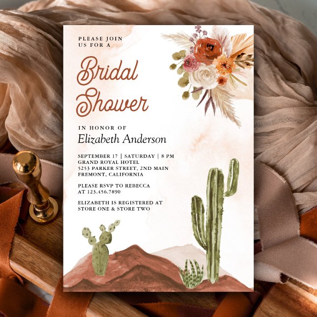 Invitation Fête de mariage de cactus du désert floral en terr (Créateur téléchargé)