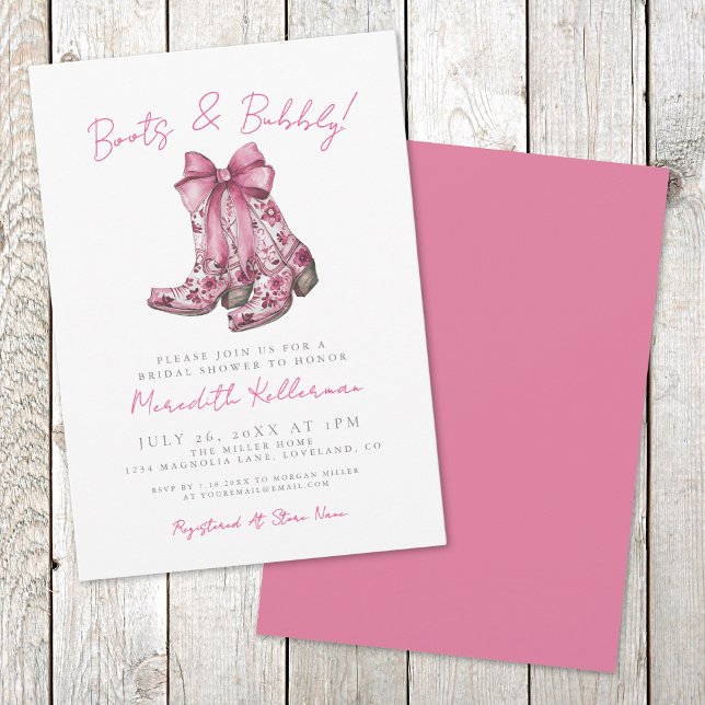 Invitation Fête de Mariage de Campagne au Ruban Rose (Pink Bow Country Bridal Shower Invitation)