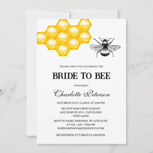 Invitation Fête de Mariage de Campagne de Rucher d'Abeilles à (Devant)