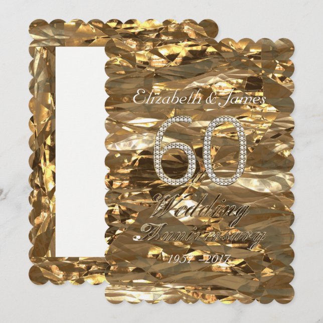 Invitation Fête de mariage de diamant élégante et dorée (Devant / Derrière)