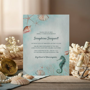 Invitation Fête de Mariage de la Mer Cheval Marin Coquillage 
