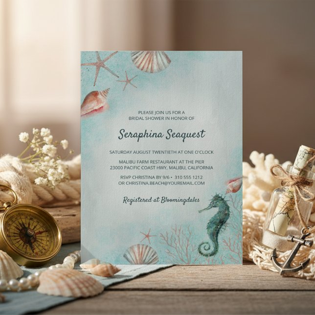 Invitation Fête de Mariage de la Mer Cheval Marin Coquillage  (Créateur téléchargé)