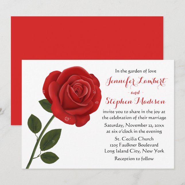 Invitation Fête de mariage de la Rose rouge florale (Devant / Derrière)
