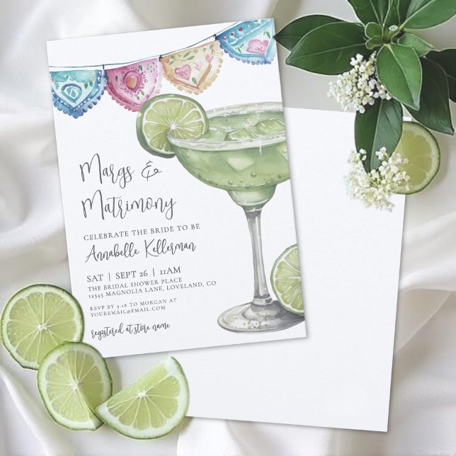 Invitation Fête de mariage de Margarita à l'aquarelle (Watercolor Margarita Bridal Shower Invitation)