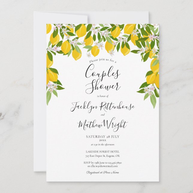 Invitation Fête de mariage de verdure de fleur de citron pour (Devant)