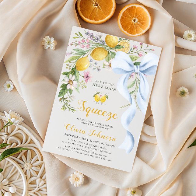 Invitation Fête de mariage d'été avec un nœud bleu et des agr (Créateur téléchargé)
