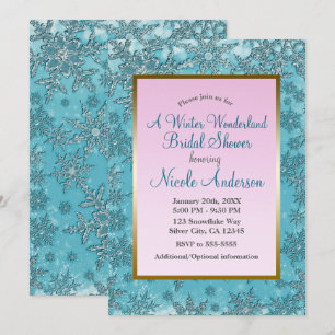 Invitation Fête de mariage d'hiver Flocons de neige Rose Turq
