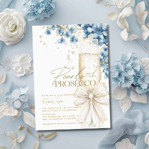 Invitation Fête de mariage Dusty Blue Floral Perles & Prosecc