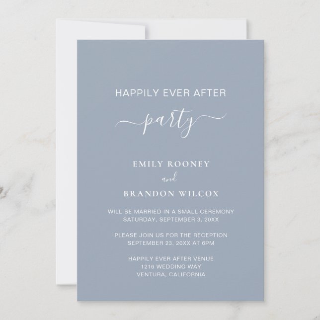 Invitation Fête de Mariage Dusty Blue Happily Ever After (Devant)