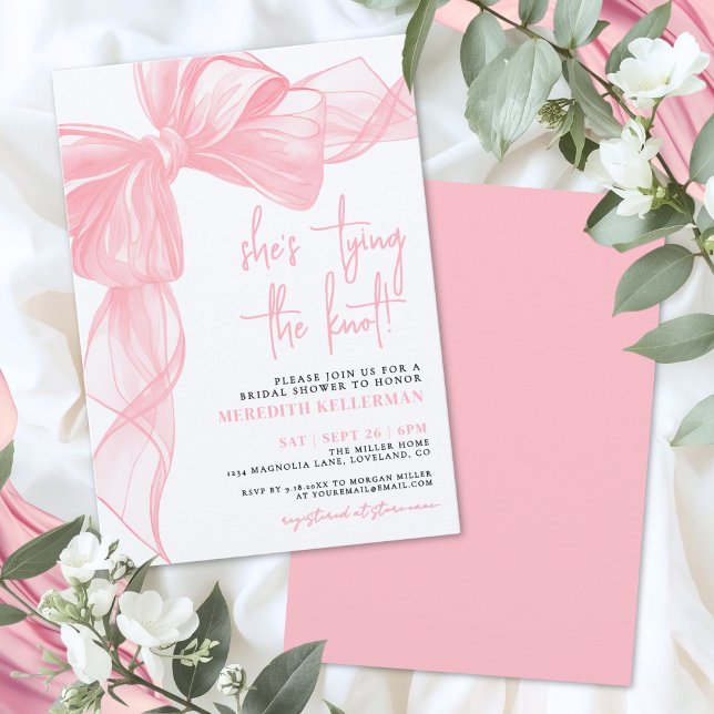 Invitation Fête de mariage élégant ruban rose (Elegant Pink Bow Bridal Shower Invitation)