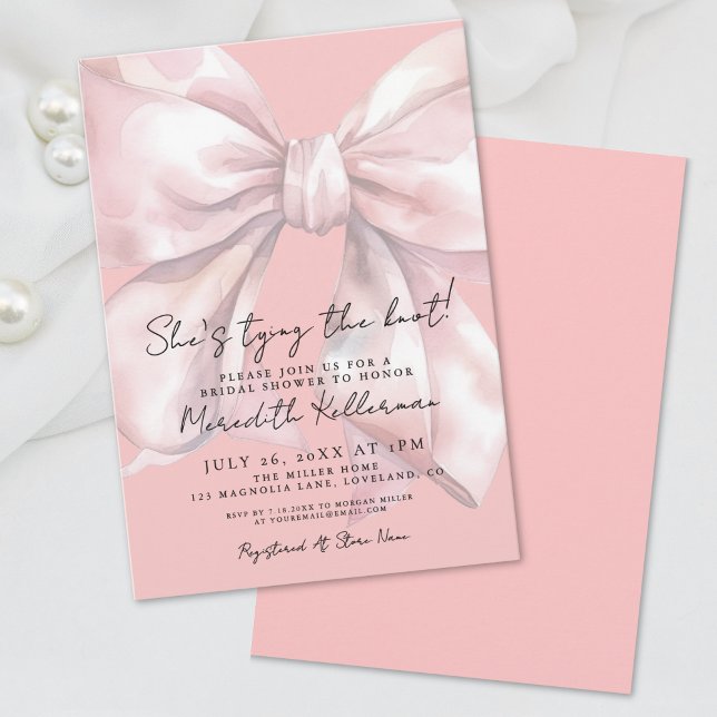 Invitation Fête de Mariage Élégant Ruban Rose (Elegant Pink Bow Bridal Shower Invitation)