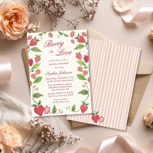 Invitation Fête de mariage élégante aux fruits rouges Strawbe (Créateur téléchargé)