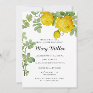 Invitation Fête de mariage élégante avec des roses jaunes