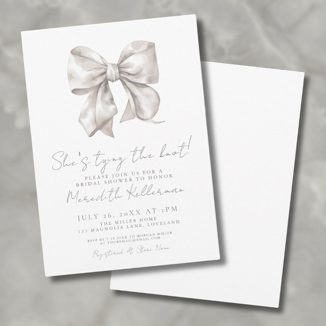 Invitation Fête de mariage élégante avec un nœud blanc (Elegant White Ivory Bow Bridal Shower Invitation )