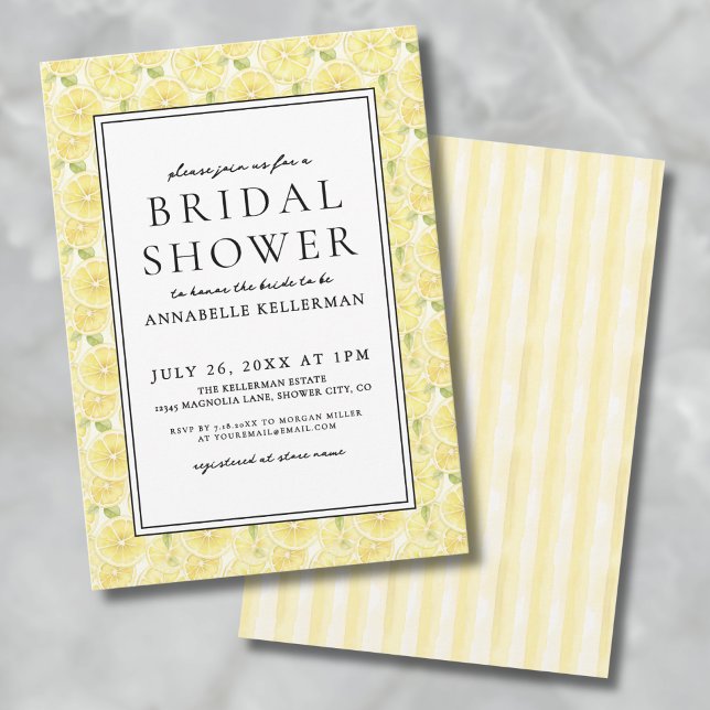 Invitation Fête de mariage élégante Citron Jaune Citrus (Elegant Yellow Lemon Citrus Bridal Shower Invitation)