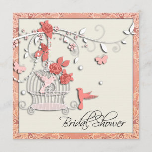 Invitation Fête de mariage élégante Corail Cage à oiseaux
