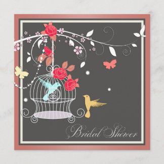Invitation Fête de mariage élégante Corail Cage à oiseaux