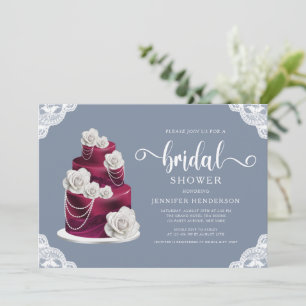 Invitation Fête de mariage élégante Dusty Blue Cake And Lace