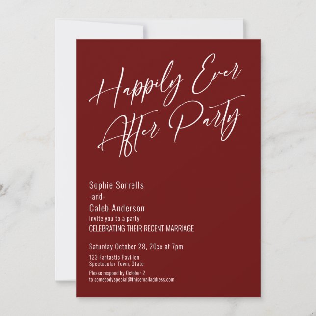 Invitation Fête de Mariage Élégante et Moderne Bourguignon (Devant)