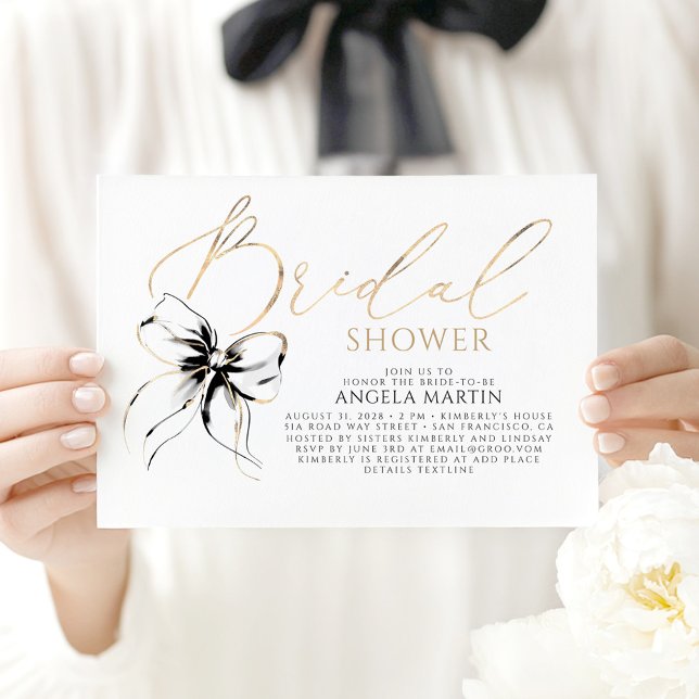Invitation Fête de mariage élégante et romantique avec un nœu (Black Bow Bridal Shower Invitations)
