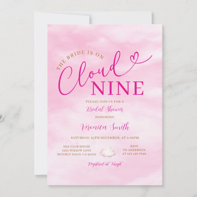 Invitation Fête de mariage élégante et romantique rose sur un (Devant)