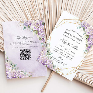 Invitation Fête de mariage élégante lilas violet floral or