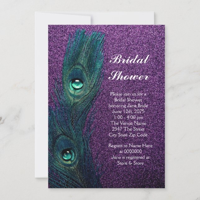 Invitation Fête de mariage élégante paon bleu sarcelle violet (Devant)