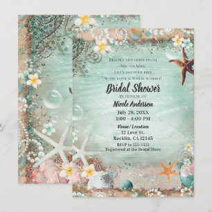 Invitation Fête de mariage élégante plage étoile de mer et pe