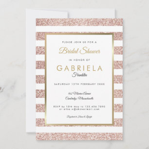 Invitation Fête de mariage élégante rose gold pailletée rayée