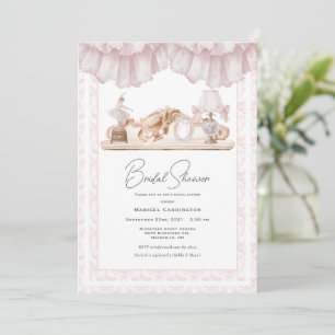 Invitation Fête de mariage élégante rose toile vintage