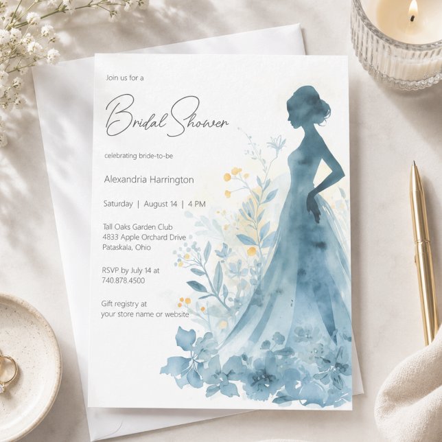 Invitation Fête de mariage élégante silhouette de mariée flor (Créateur téléchargé)