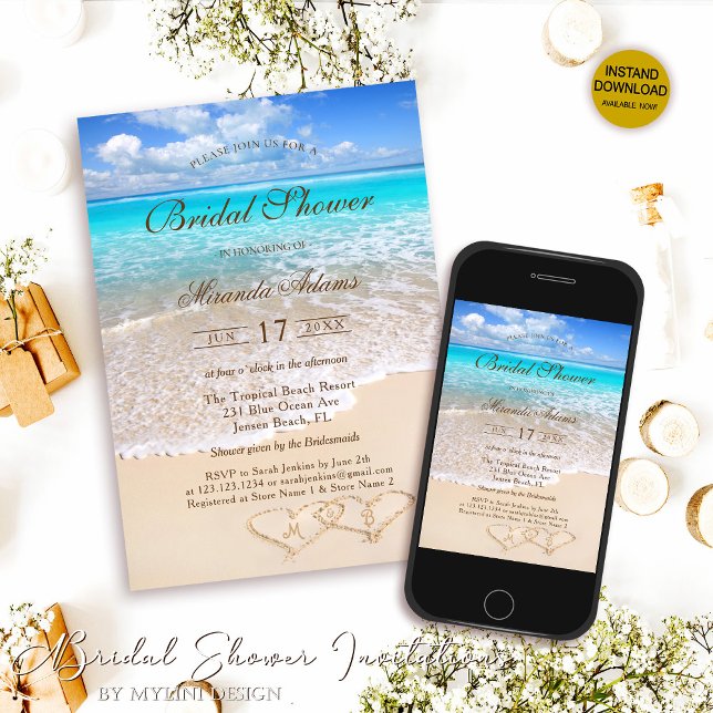 Invitation Fête de mariage élégante sur une plage tropicale d (Créateur téléchargé)