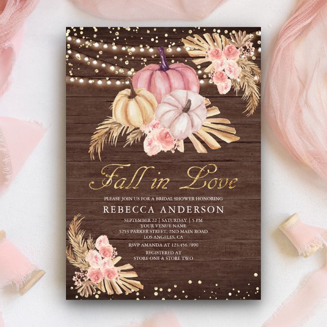 Invitation Fête de mariage en bois de citrouille rose poussié (Créateur téléchargé)