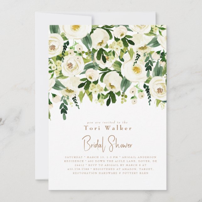 Invitation Fête de mariage en cascade de fleurs blanches  (Devant)