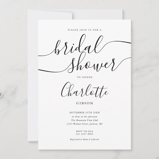 Invitation Fête de mariage en noir et blanc avec script de si (Devant)