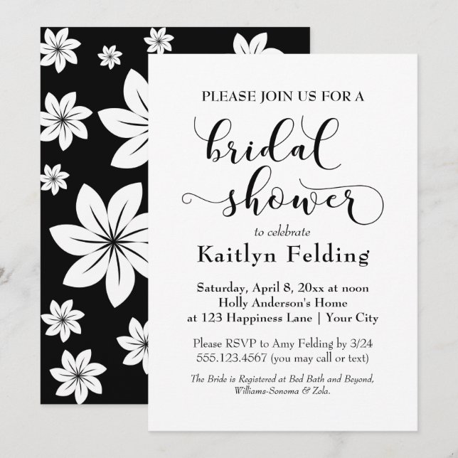 Invitation Fête de mariage en noir et blanc avec typographie  (Devant / Derrière)