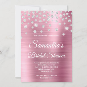 Invitation Fête de mariage en satin de soie rose diamant scin